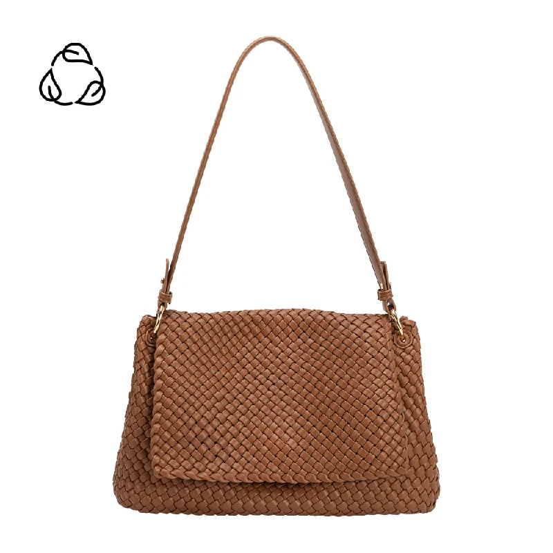 Handle bags with zipper tops for security -Natalia Saddle Woven Recycled Vegan Shoulder Bag