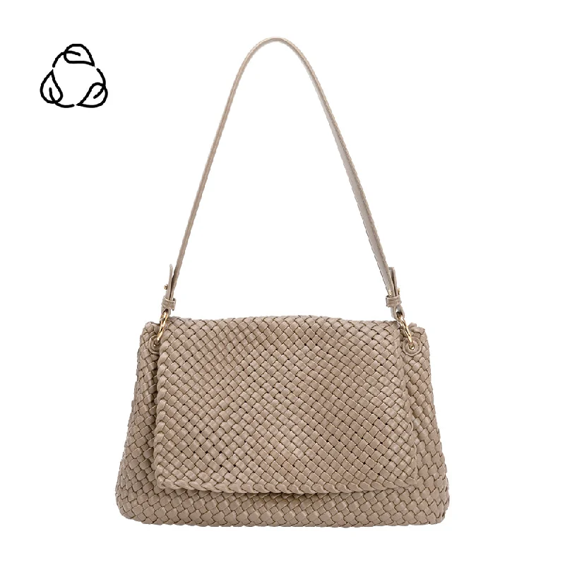 Durable handle bags for heavy-duty everyday use -Natalia Taupe Woven Recycled Vegan Shoulder Bag