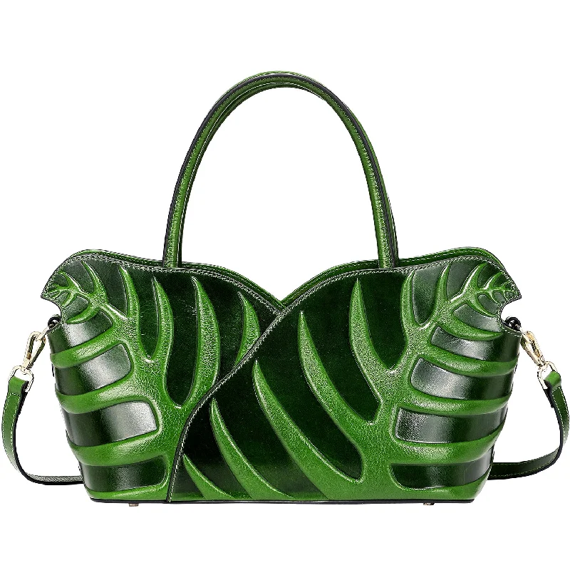 Handle bags with zipper tops for security -Leaf Top Handle Handbags