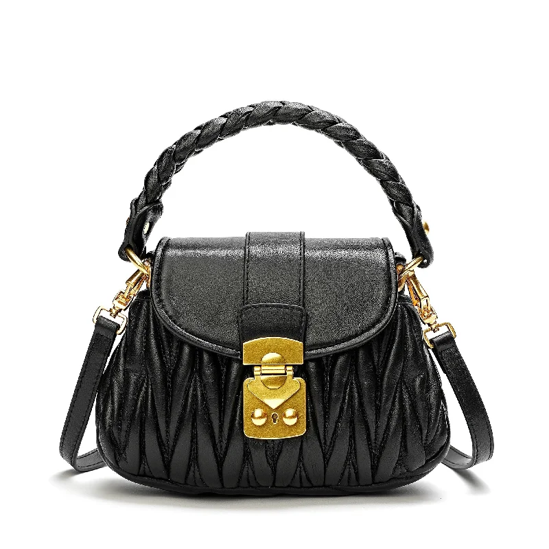 Handle bags with sleek silhouettes for fashion -Pleated Sheepskin Leather Shoulder Bag