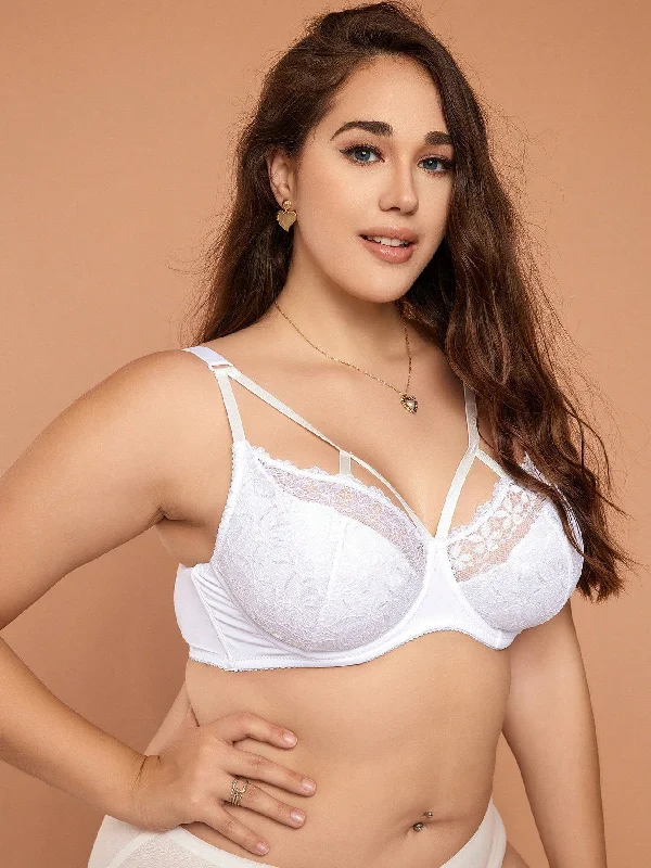 Handle bags with durable hemp for sustainability -Plus Floral Lace White Underwire Bra