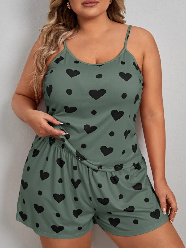 Handle bags with drawstring accents for style -Plus Heart Print Cami Top & Shorts PJ Set