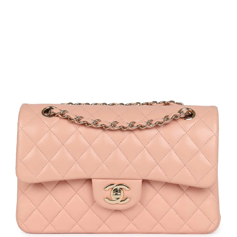 Handle bags with sturdy canvas for longevity -Pre-owned Chanel Small Classic Double Flap Light Pink Lambskin Gold Hardware