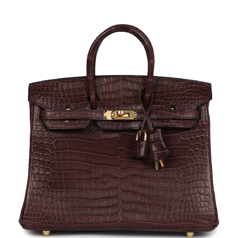 Handle bags with padded straps for comfort -Pre-owned Hermes Birkin 25 Rouge Sellier Matte Porosus Crocodile Gold Hardware