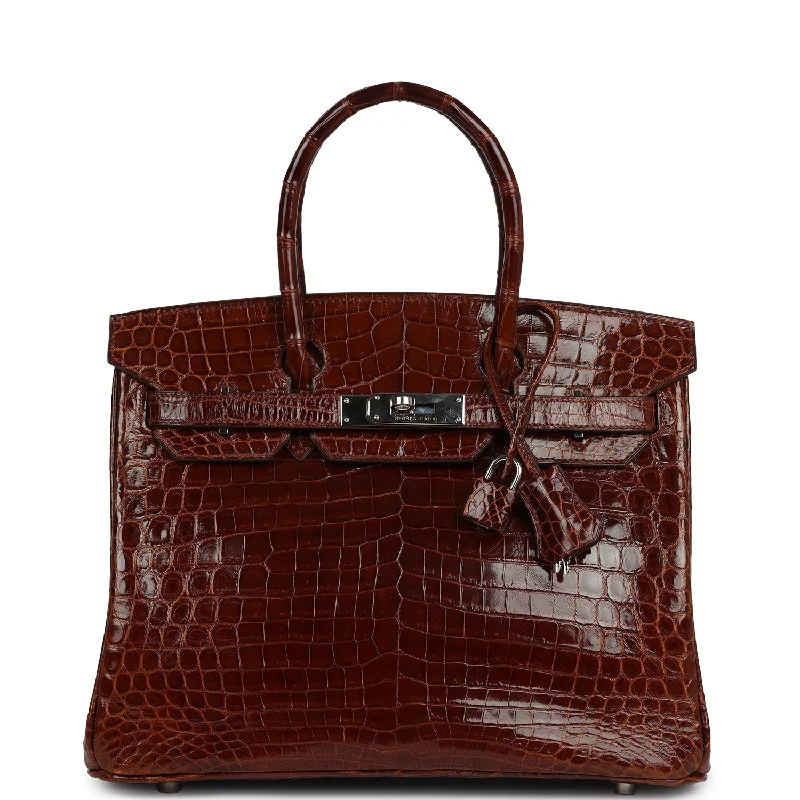 Handle bags with sleek zippers for closure -Pre-owned Hermes Birkin 30 Miel Shiny Niloticus Crocodile Palladium Hardware