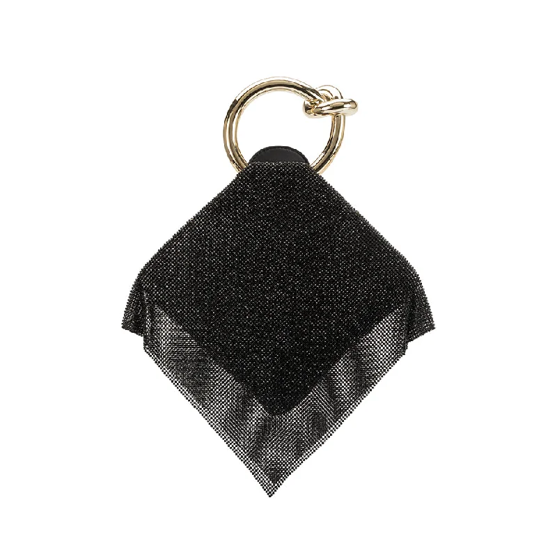 Handle bags with minimalist sleek silhouettes -Raven Black Crystal Mesh Top Handle Bag