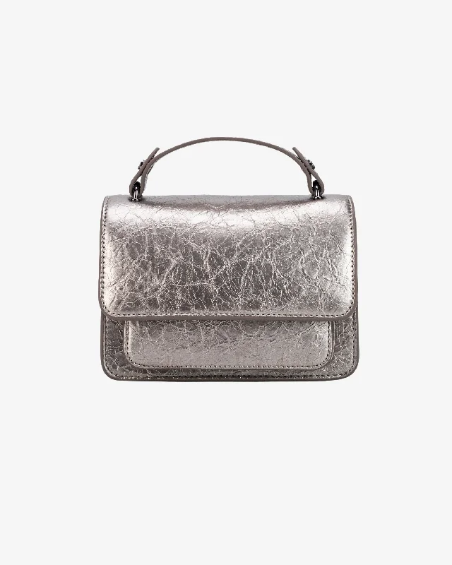 Handle bags with vegan suede for softness -RENEI SHINY STRUCTURE - Metallic Grey