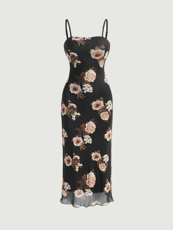 Handle bags with holiday themes for festivities -SHEIN Floral Print Lettuce Trim Cami Dress