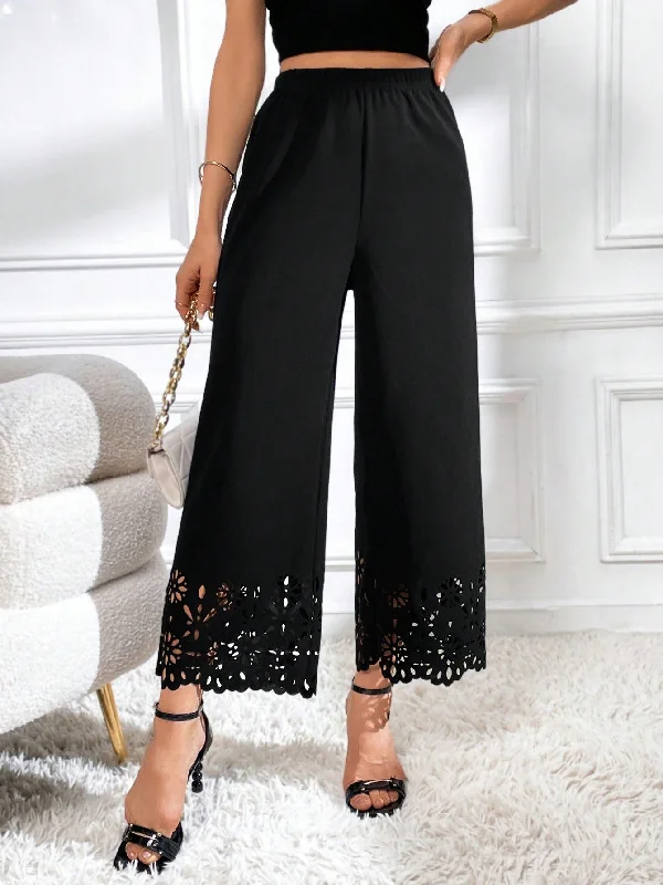 Handle bags with padded straps for comfort -SHEIN Laser Cut Out Wide Leg Pants