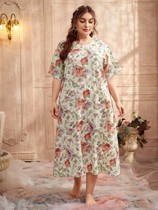 Handle bags with minimalist sleek silhouettes -SHEIN Plus Drop Shoulder Floral Print Nightdress