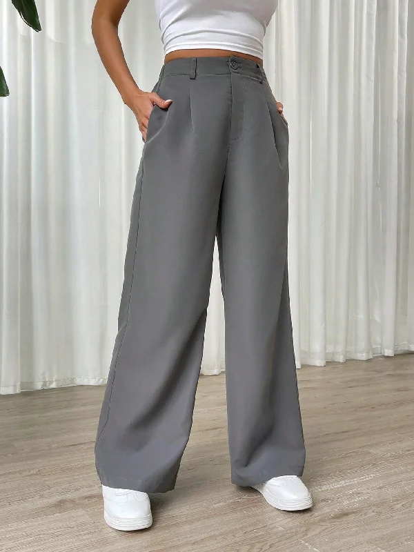 Small handle bags perfect for quick trips -SHEIN Solid Wide Leg Pants