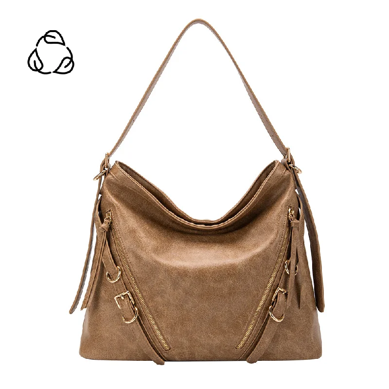 Handle bags with hidden pockets for security -Sloane Tan Recycled Vegan Shoulder Bag