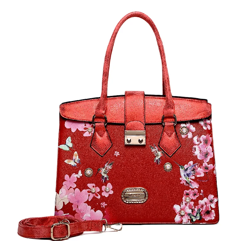 Handle bags with bright florals for cheer -Hummingbird Bloom Soar Scratch & Stain Resistant Top-Handle Bag