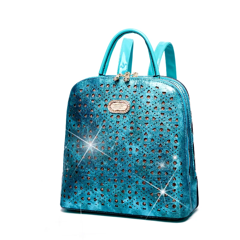 Vegan leather handle bags for eco-friendly chic -Sparkle of Hearts Highend Designer Backpack