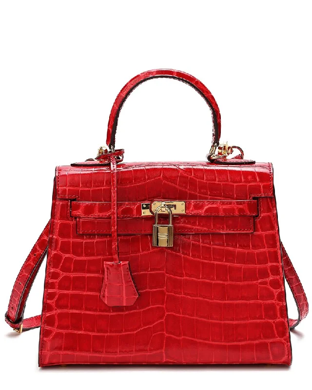 Handle bags with rustic leather for charm -Tiffany & Fred Paris Alligator-Embossed Leather Satchel