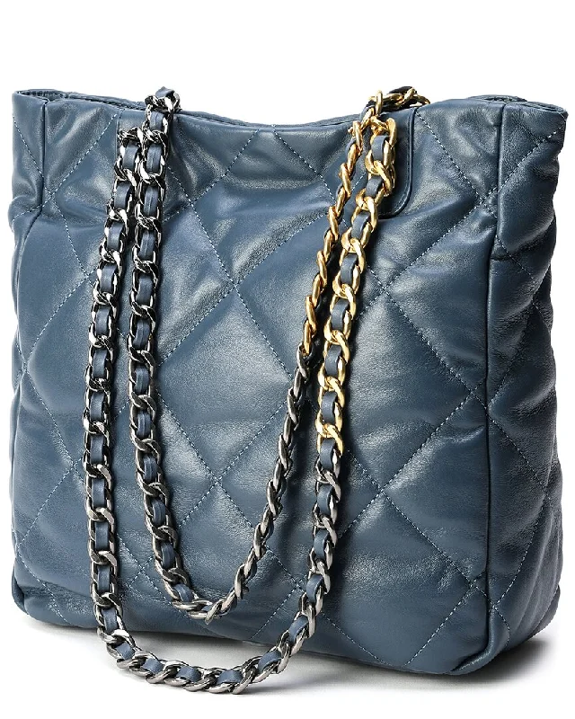 Handle bags with detachable pouches for versatility -Tiffany & Fred Paris Quilted Leather Tote