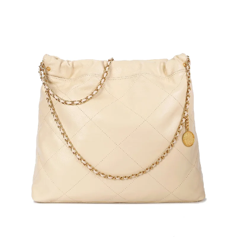 Handle bags with neutral tones for versatility -Tiffany & Fred Quilted Lambskin Leather Tote Bag