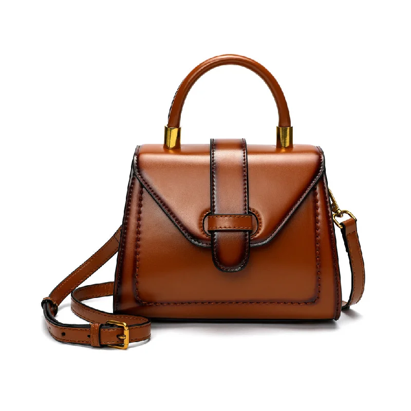 Handle bags with tropical leaves for summer -Tiffany & Fred Smooth & Polished Leather Top-Handle Foldover Satchel