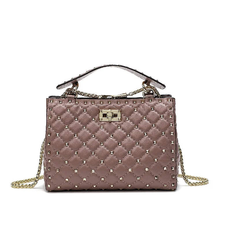 Quilted handle bags with stylish textured finish -Tiffany & Fred Studded & Quilted Leather Shoulder Bag