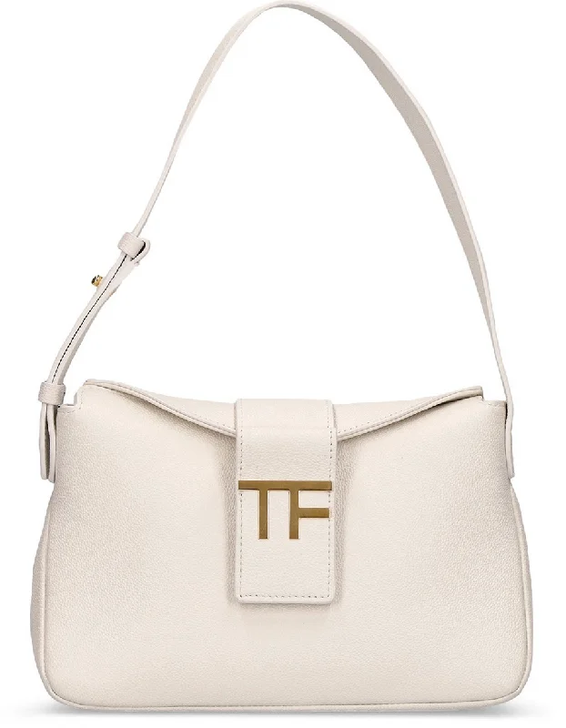 Handle bags with double handles for strength -Tom Ford Womens Mini Grained Leather Shoulder Bag In White