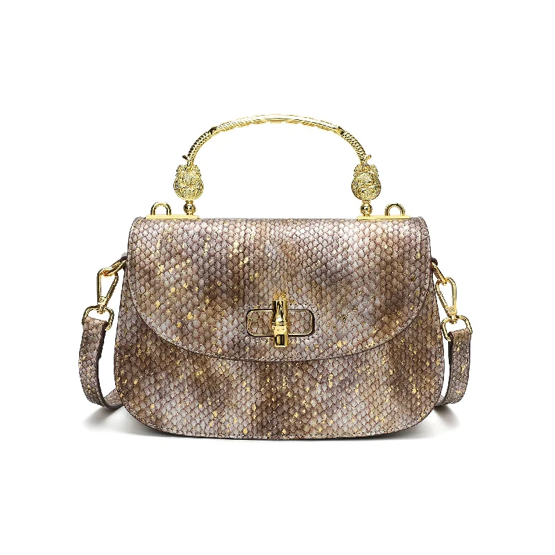 Handle bags with rugged canvas for outdoors -Top-Handle Snakeskin print Leather Satchel/Shoulder Bag