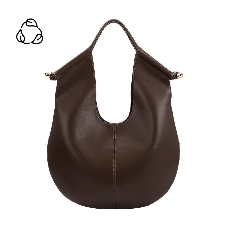 Handle bags with retro logos for charm -Tracy Espresso Recycled Vegan Shoulder Bag