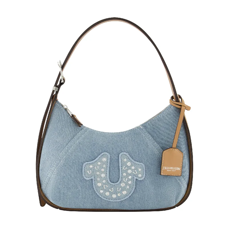 Handle bags with holiday themes for festivities -True Religon Strudded logo Denim Hobo