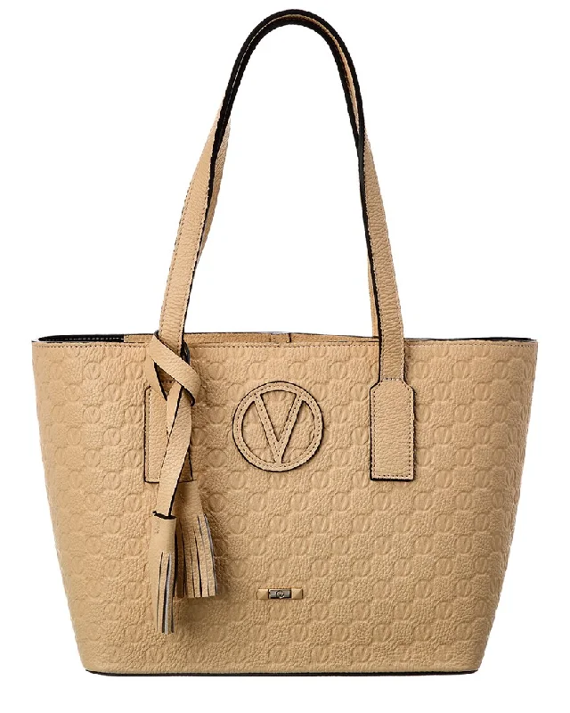 Handle bags with sturdy canvas for longevity -Valentino by Mario Valentino Prince Medallion Leather Tote