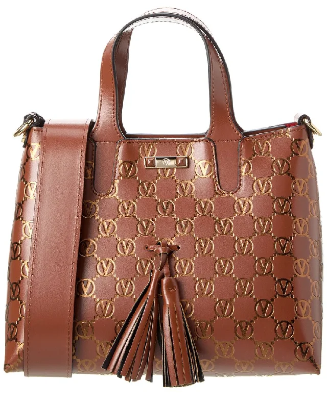 Handle bags with bold stripes for trendiness -Valentino by Mario Valentino Rosette Monogram Leather Tote