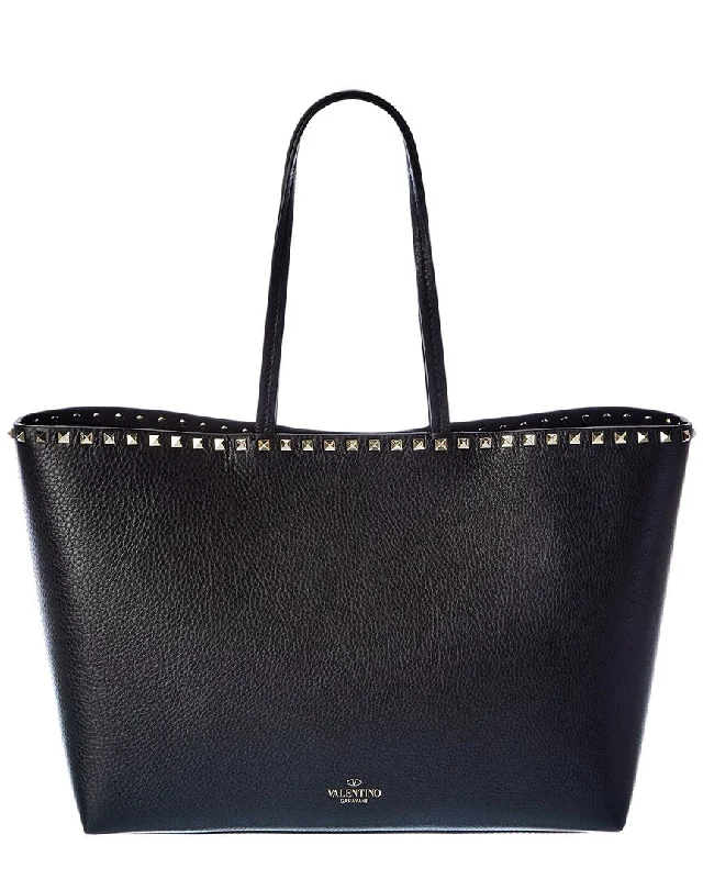 Handle bags with elegant gold-tone hardware -Valentino Rockstud Large Grainy Leather Shopper Tote