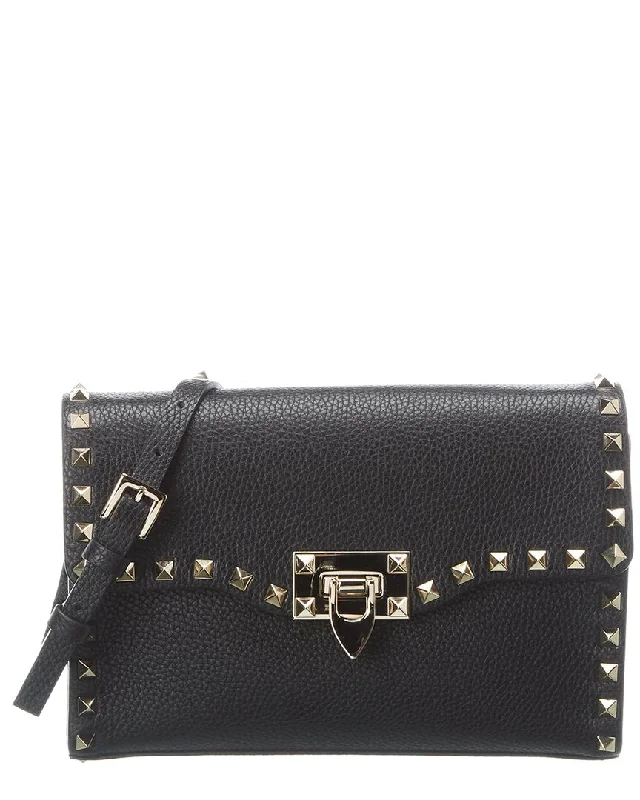 Handle bags with sturdy canvas for longevity -Valentino Rockstud Small Grainy Leather Crossbody