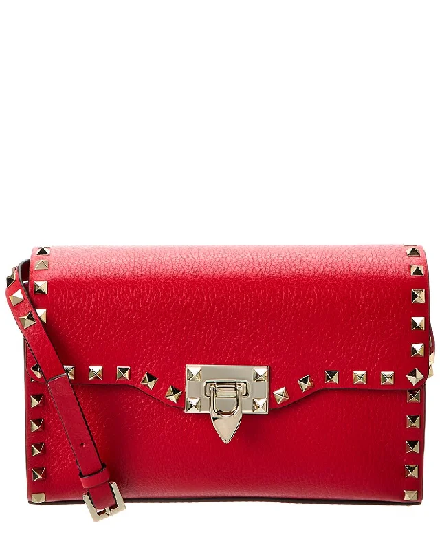 Handle bags with neutral leather for elegance -Valentino Rockstud Small Grainy Leather Crossbody