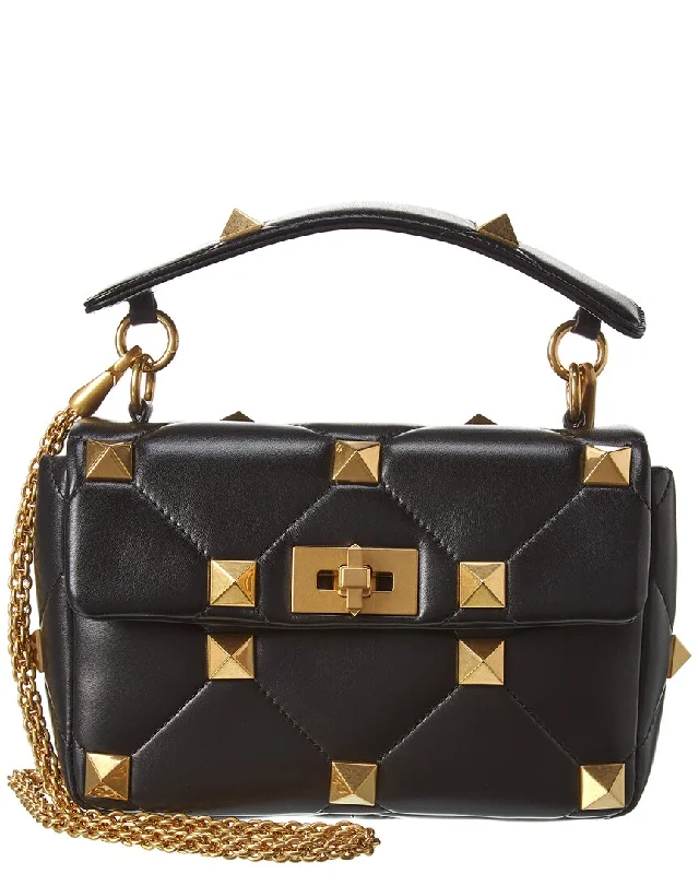 Handle bags with detachable pouches for versatility -Valentino Roman Stud Medium Leather Shoulder Bag