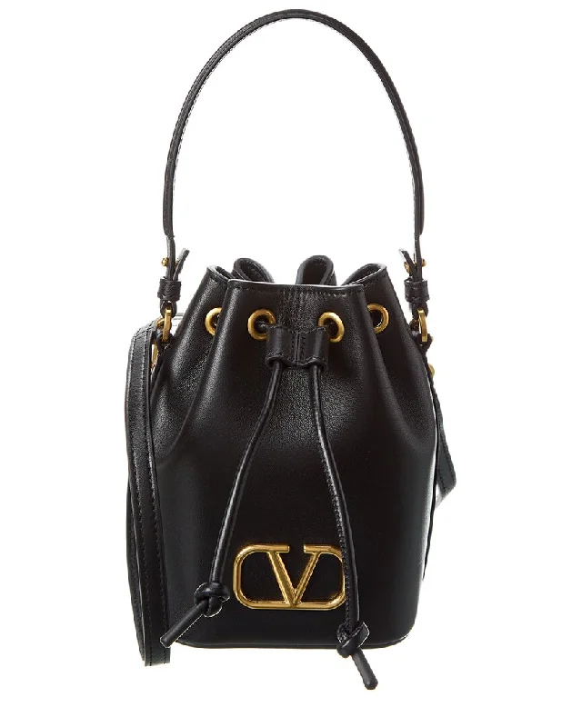 Handle bags with holiday themes for festivities -Valentino VLogo Signature Mini Leather Bucket Bag