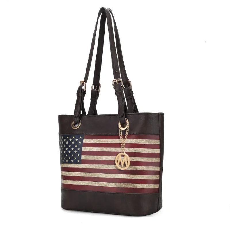 Handle bags with sleek zippers for closure -Vera Vegan Leather Patriotic Flag Pattern Women’s Tote Bag