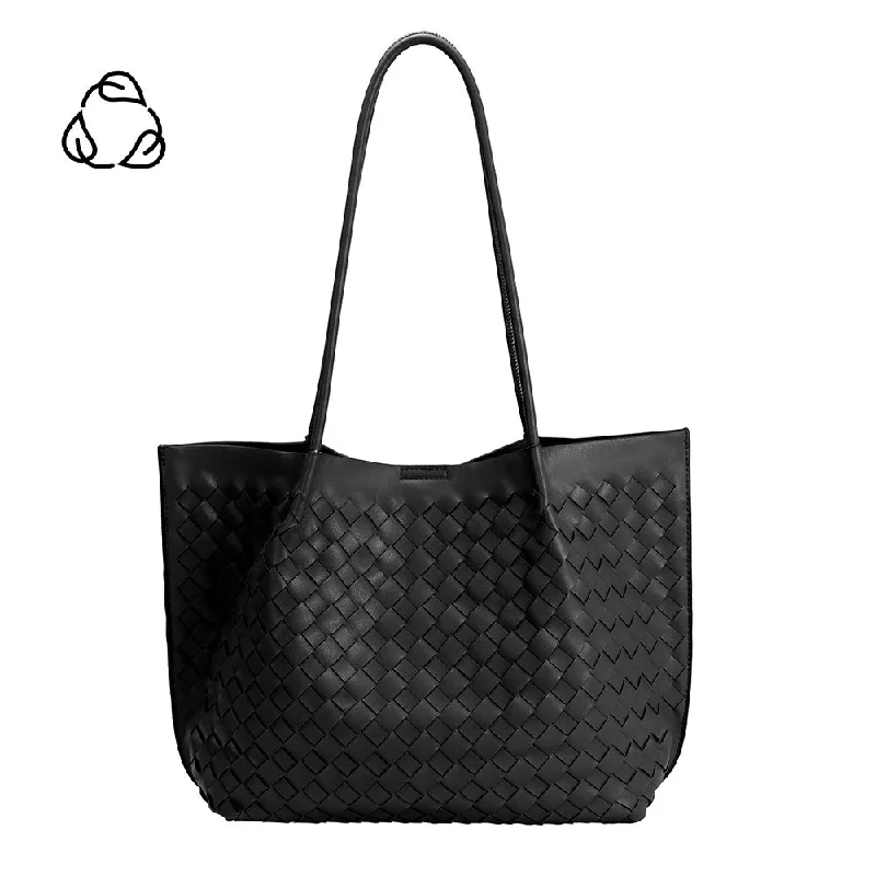 Vegan leather handle bags for eco-friendly chic -Victoria Black Medium Recycled Vegan Tote Bag