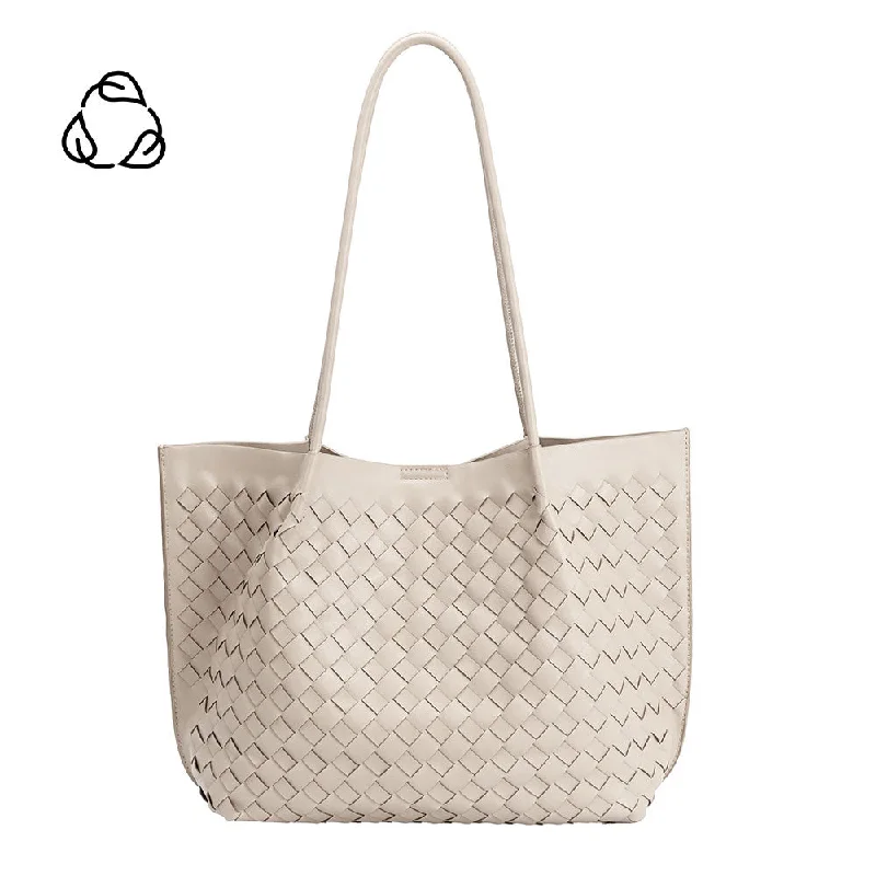 Handle bags with perforated details for style -Victoria Bone Medium Recycled Vegan Tote Bag