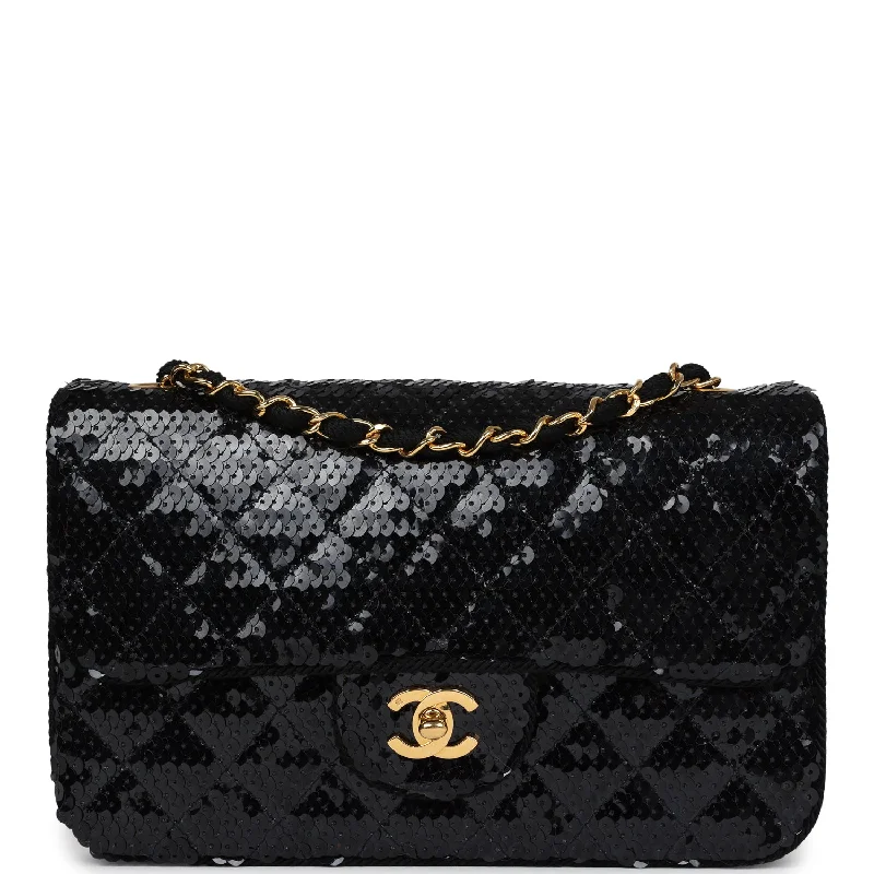 Cotton handle bags for lightweight casual wear -Vintage Chanel Small Flap Bag Black Sequin Gold Hardware