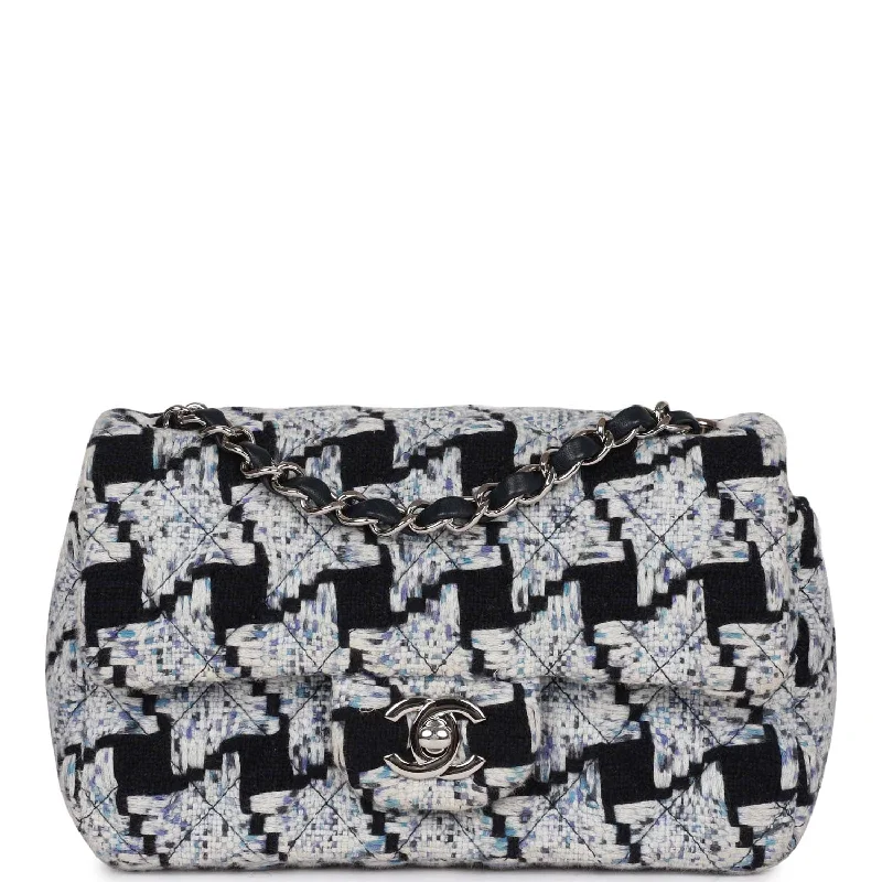 Handle bags with perforated details for style -Pre-owned Chanel Mini Rectangular Flap Bag Blue Tweed Silver Hardware