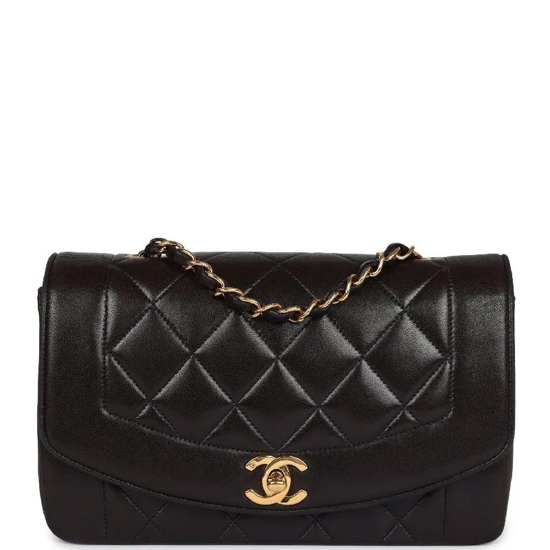 Handle bags with durable hemp for sustainability -Vintage Chanel Small Diana Flap Bag Black Lambskin Gold Hardware