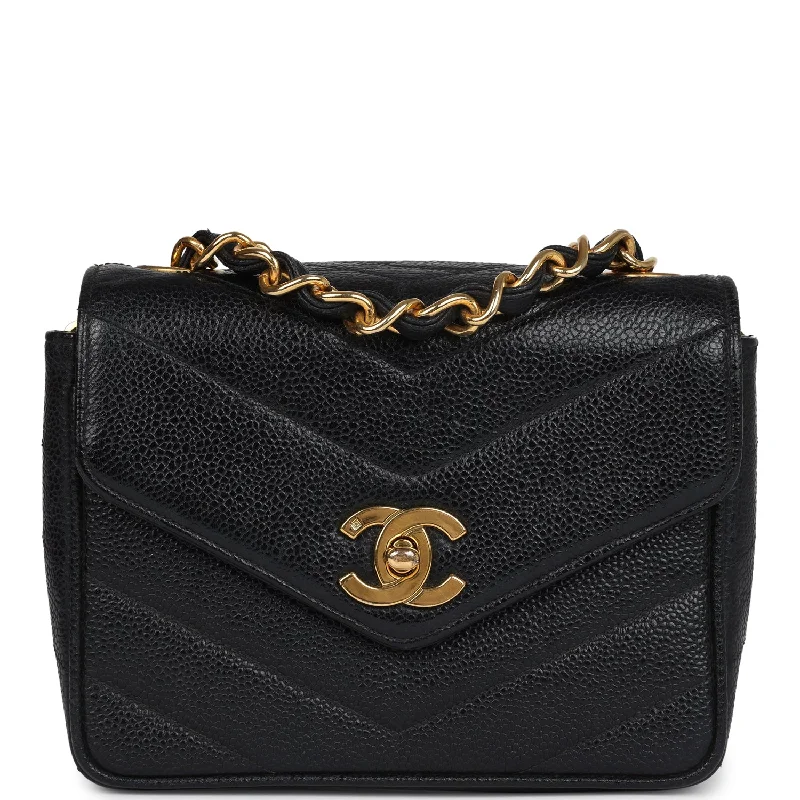 Handle bags with pastel colors for softness -Vintage Chanel Square Chevron Envelope Flap Bag Black Caviar Gold Hardware