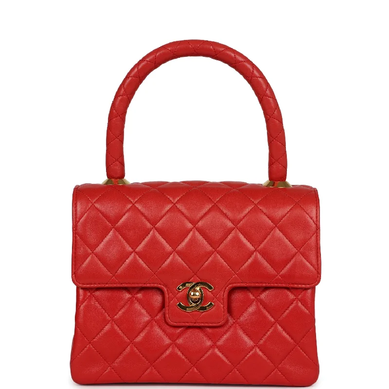 Handle bags with soft linings for protection -Vintage Chanel Top Handle Flap Red Lambskin Gold Hardware