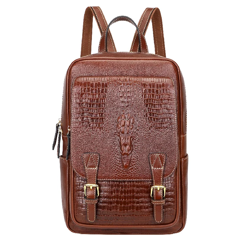 Reversible handle bags offering dual design styles -Womens Men Crocodile Leather Backpack